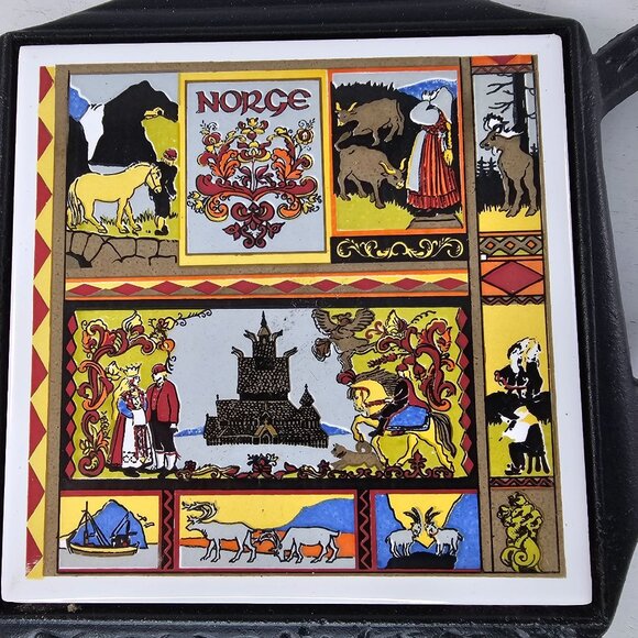 Norge Cast Iron Trivet With Colorful Tile Insert Norway - Picture 7 of 8